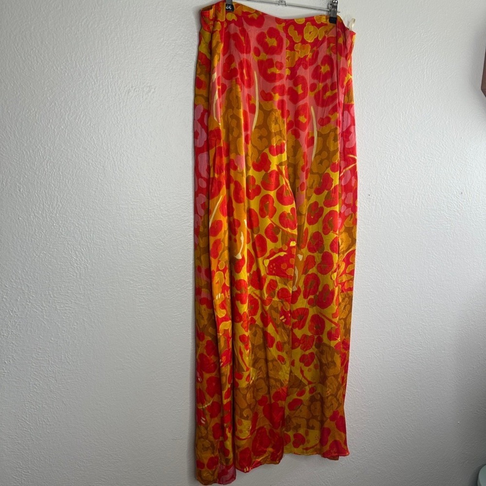 Farm Rio x Anthropologie Printed‎ Satin Wide-Leg Pants NWT Size L Pink Leopard - Picture 8 of 10